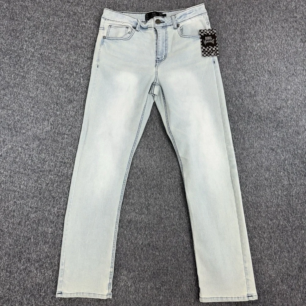 Rebel Vengeance Light Wash Straight Jeans Skull Embroidered Men's 30x30 NWT